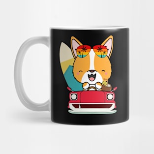 Surfer corgi driving to the beach Mug